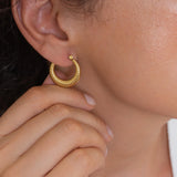 Gold Hoop Earrings with Stripes
