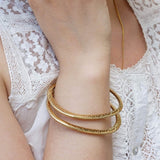 Gold Flat Oval Engraved Bangle