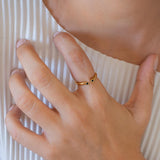 Gold Ring with Double Black Enamel Dots