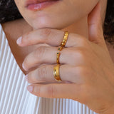 Gold Ring with Double Black Enamel Dots