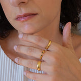 Gold Ring with Double Black Enamel Dots