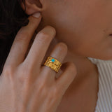 Gold Large Squares Ring