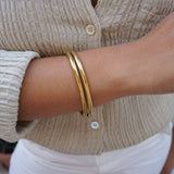 Gold Thick Flat Oval Bangle Cuff