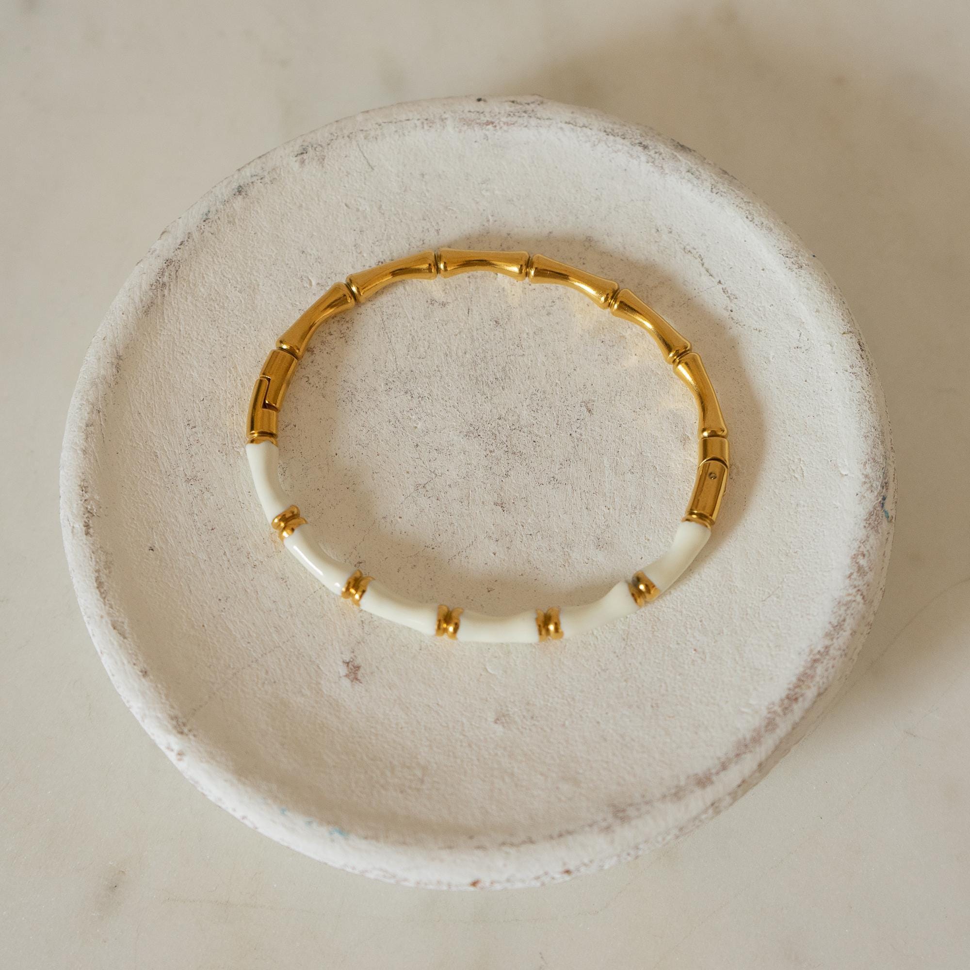 Gold Bamboo Bracelet with Color Enamel
