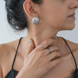 Large Silver Hammered Square Earrings