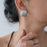 Large Silver Hammered Square Earrings
