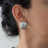 Large Silver Hammered Square Earrings