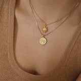 Gold Stainless Steel Sun Pendant Necklace