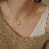Gold Stainless Steel Sun Pendant Necklace
