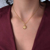 Gold Stainless Steel Sun Pendant Necklace