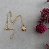 Gold Stainless Steel Sun Pendant Necklace