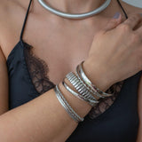 Silver shiny thick round Bangle Bracelet