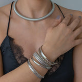 Silver shiny thick round Bangle Bracelet