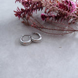 Silver Stainless Steel Thick Crescent Moon with Orbs Hoop Earrings