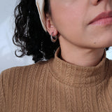 Silver Stainless Steel Thick Crescent Moon with Orbs Hoop Earrings