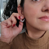 Silver Stainless Steel Thick Crescent Moon with Orbs Hoop Earrings