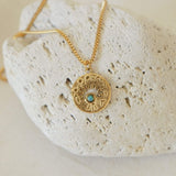 Gold Stainless Steel Sun Necklace with Turquoise Howlite Sun Pendant Necklace