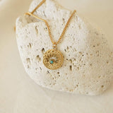 Gold Stainless Steel Sun Necklace with Turquoise Howlite Sun Pendant Necklace