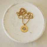 Gold Stainless Steel Sun Necklace with Turquoise Howlite Sun Pendant Necklace