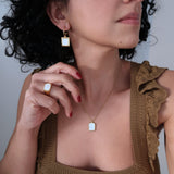 Gold White Enamel Square Pendant Necklace