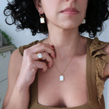 Gold White Enamel Square Pendant Necklace
