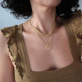 Set of 2 Gold Geometric Necklaces with Square Pendants