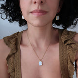 Gold White Enamel Square Pendant Necklace