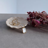 Gold White Enamel Square Pendant Necklace