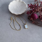 Gold White Enamel Square Pendant Necklace