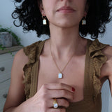 Gold White Enamel Square Pendant Necklace