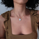 Gold White Enamel Square Pendant Necklace
