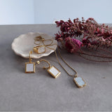 Gold White Enamel Square Pendant Necklace