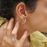 Modern Silver Half-Heart Earrings