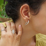 Modern Silver Half-Heart Earrings