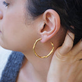 Gold Thick Hammered Hoop Earrings