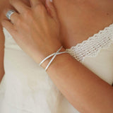 Silver Hammered Cuff Two Lines or X Design Stacking Bracelet