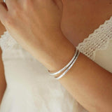 Silver Hammered Cuff Two Lines or X Design Stacking Bracelet