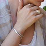 Silver Hammered Cuff Two Lines or X Design Stacking Bracelet