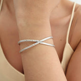 Silver Hammered Cuff Two Lines or X Design Stacking Bracelet
