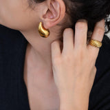 Gold Hoop Earrings - Chunky Dome Drop Shape Waterproof Boho Jewelry