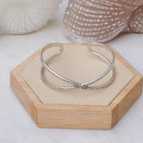 Silver Hammered Cuff Two Lines or X Design Stacking Bracelet