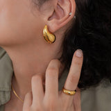 Gold Hoop Earrings - Chunky Dome Drop Shape Waterproof Boho Jewelry