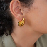 Gold Hoop Earrings - Chunky Dome Drop Shape Waterproof Boho Jewelry
