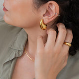 Gold Hoop Earrings - Chunky Dome Drop Shape Waterproof Boho Jewelry