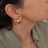 Gold Hoop Earrings - Chunky Dome Drop Shape Waterproof Boho Jewelry