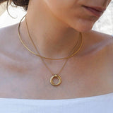 Gold Double Hoop Pendant Necklace