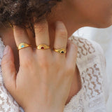 Gold Black/Turquoise/Burgundy Rising Sun Ring