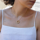 Gold Double Hoop Pendant Necklace