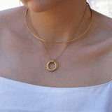 Gold Double Hoop Pendant Necklace