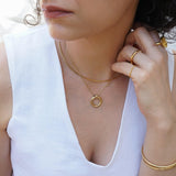 Gold Double Hoop Pendant Necklace